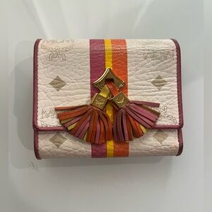 MCM White Visetos Small Trifold Wallet